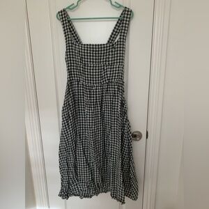 Quince Black & White Gingham Maxi Dress — Smocked Bodice & Adjustable Straps